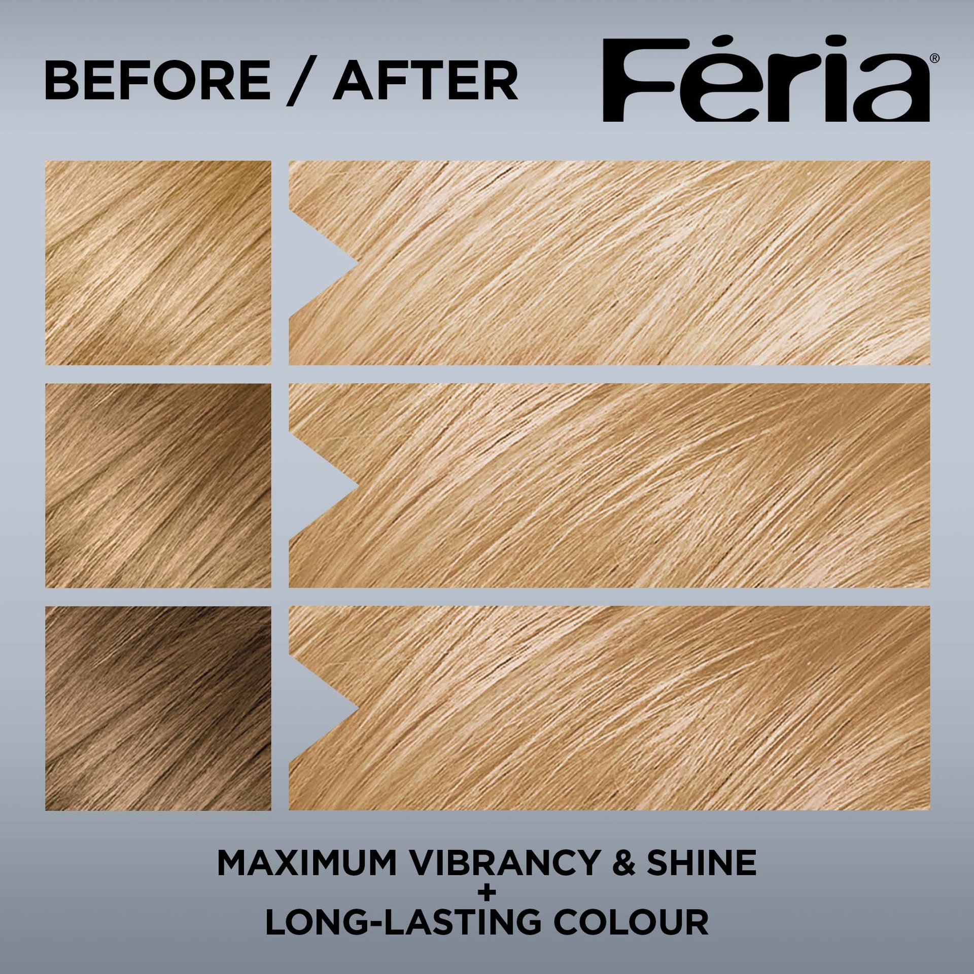Hair before and after using Feria 100 Very Light Natural Blonde